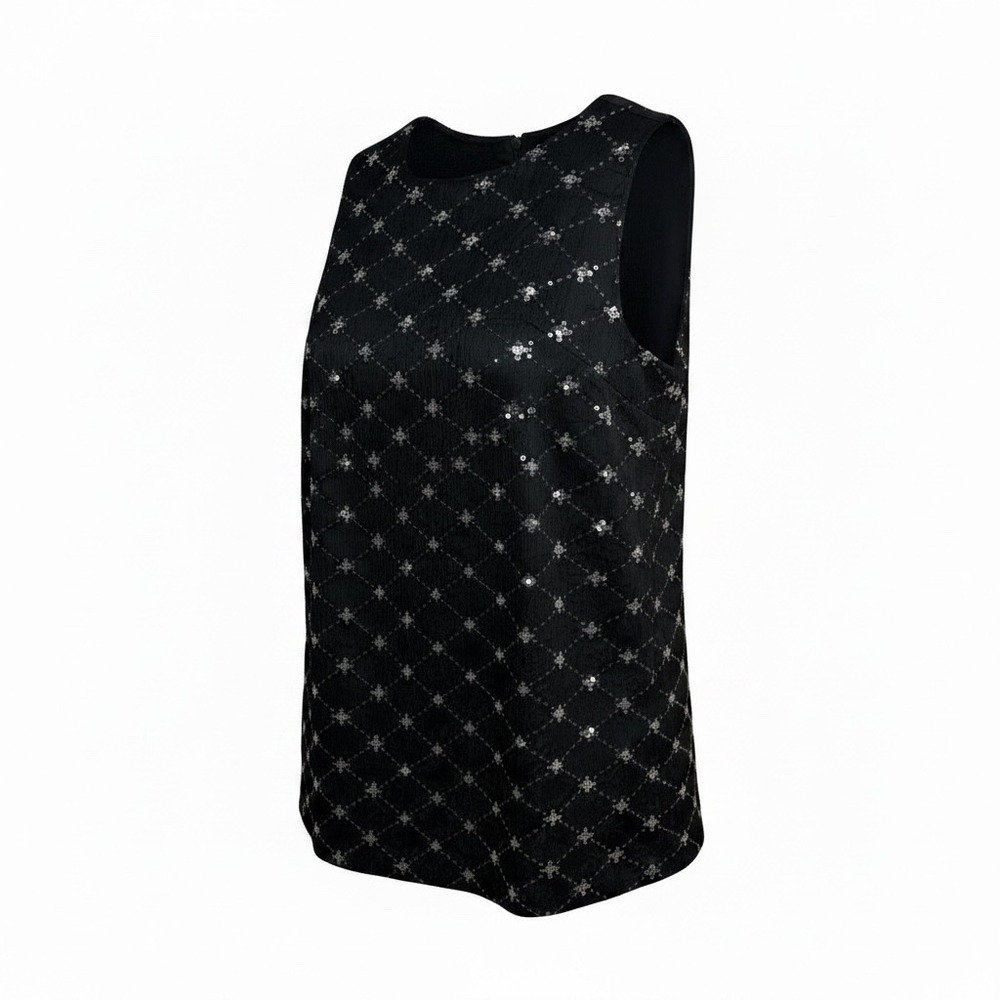 Miss Rosier Dress Women Large Black Sequin Lattice Floral Sleeveless Mini Shift